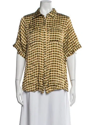 Pre-owned Dissh Graphic Print Short Sleeve Button-up Top In Yellow