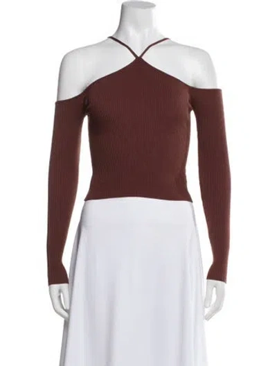 Pre-owned Dissh Halterneck Long Sleeve Crop Top In Brown