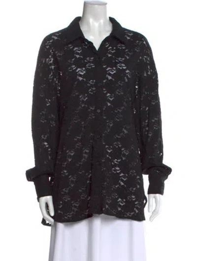 Pre-owned Dissh Lace Pattern Long Sleeve Button-up Top In Black