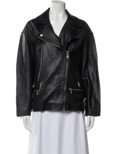Pre-owned Dissh Leather Biker Jacket In Black
