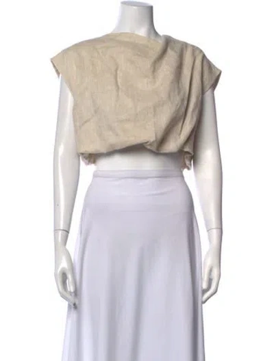 Pre-owned Dissh Linen Asymmetrical Crop Top In Neutrals