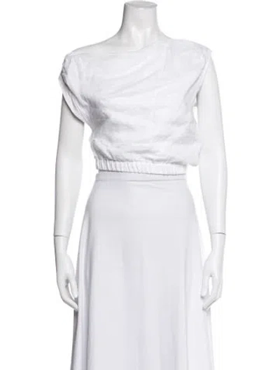 Pre-owned Dissh Linen Asymmetrical Crop Top In White