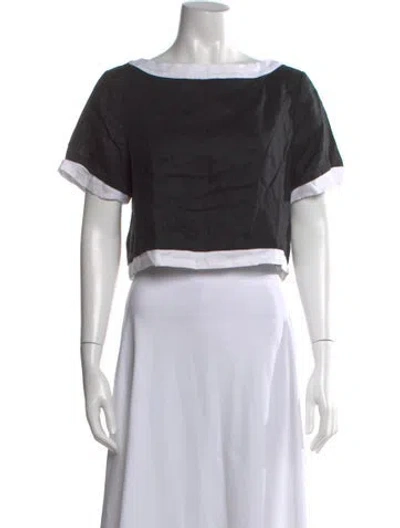 Pre-owned Dissh Linen Bateau Neckline Crop Top In Black