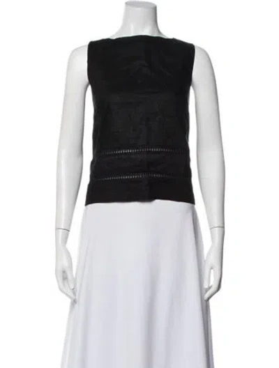 Pre-owned Dissh Linen Bateau Neckline Top In Black