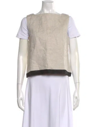 Pre-owned Dissh Linen Bateau Neckline Top In Neutral