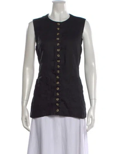 Pre-owned Dissh Linen Crew Neck Button-up Top In Black