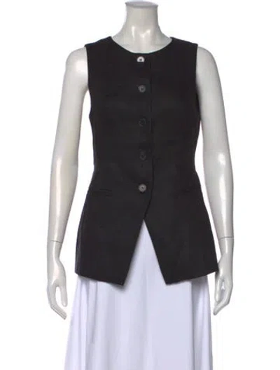 Pre-owned Dissh Linen Crew Neck Button-up Top In Black