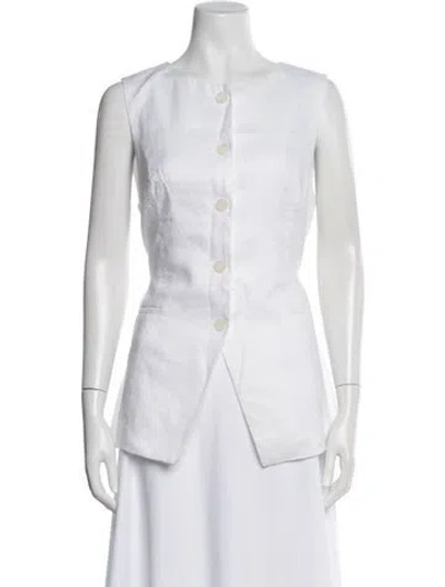 Pre-owned Dissh Linen Crew Neck Button-up Top In White