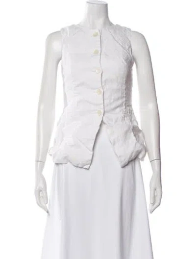 Pre-owned Dissh Linen Crew Neck Button-up Top In White
