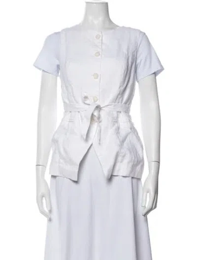 Pre-owned Dissh Linen Crew Neck Button-up Top In White