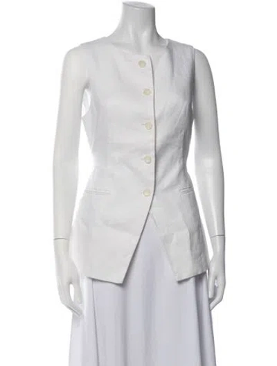 Pre-owned Dissh Linen Crew Neck Button-up Top In White