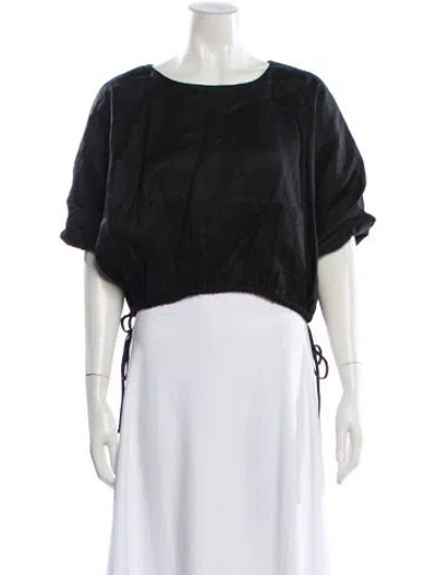 Pre-owned Dissh Linen Crew Neck Crop Top In Black