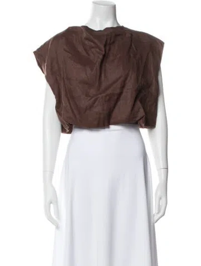 Pre-owned Dissh Linen Crew Neck Crop Top In Brown