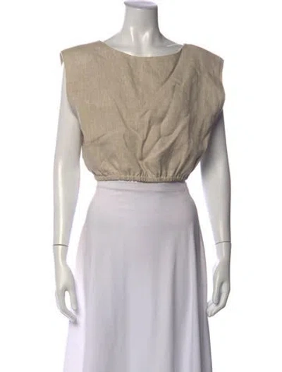 Pre-owned Dissh Linen Crew Neck Crop Top In Neutrals