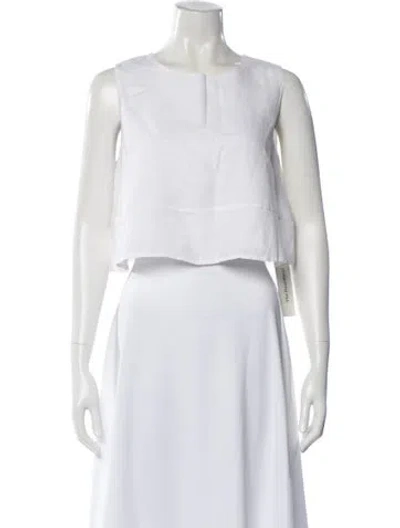 Pre-owned Dissh Linen Crew Neck Crop Top In White
