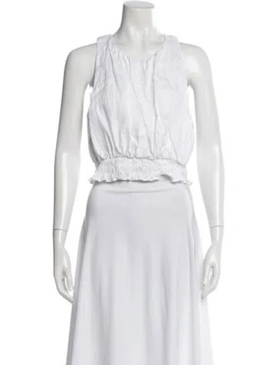 Pre-owned Dissh Linen Crew Neck Crop Top In White