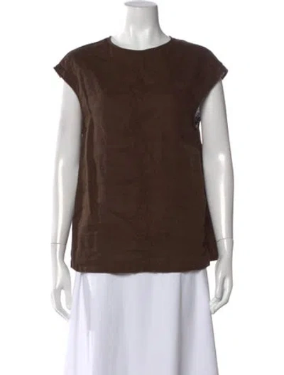 Pre-owned Dissh Linen Crew Neck Top In Brown