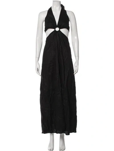 Pre-owned Dissh Linen Long Dress In Black