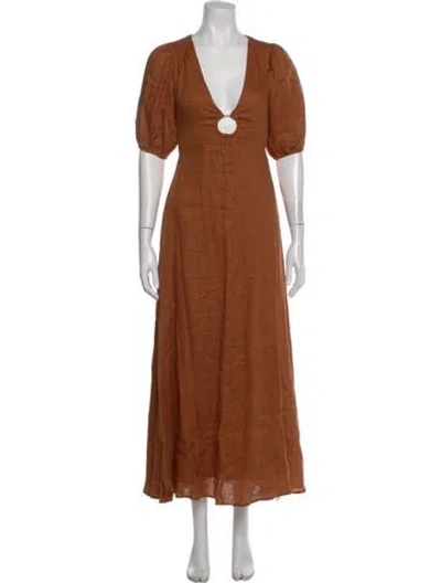 Pre-owned Dissh Linen Long Dress In Brown