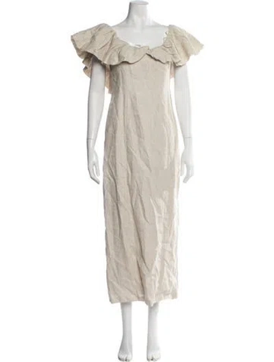 Pre-owned Dissh Linen Long Dress In Neutral