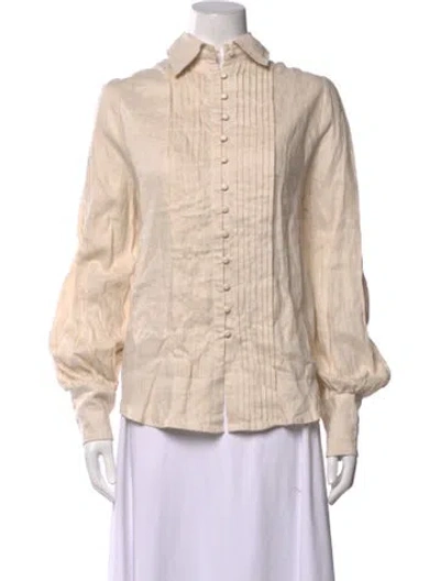 Pre-owned Dissh Linen Long Sleeve Button-up Top In Neutrals