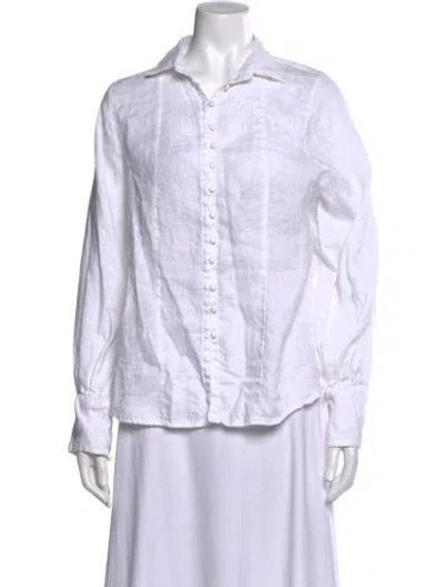 Pre-owned Dissh Linen Long Sleeve Button-up Top In White