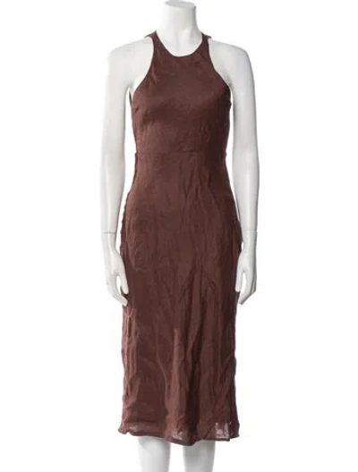 Pre-owned Dissh Linen Midi Length Dress In Brown