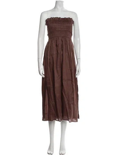 Pre-owned Dissh Linen Midi Length Dress In Brown