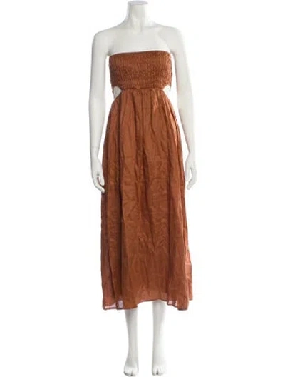 Pre-owned Dissh Linen Midi Length Dress In Brown