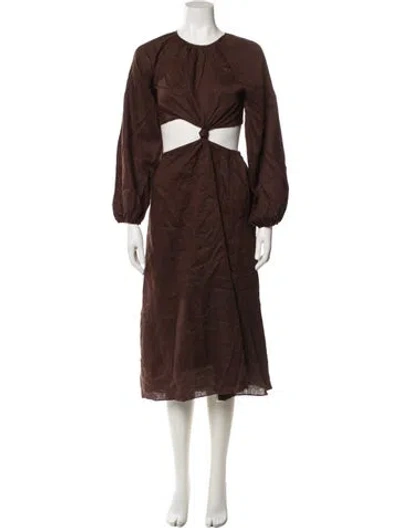 Pre-owned Dissh Linen Midi Length Dress In Brown