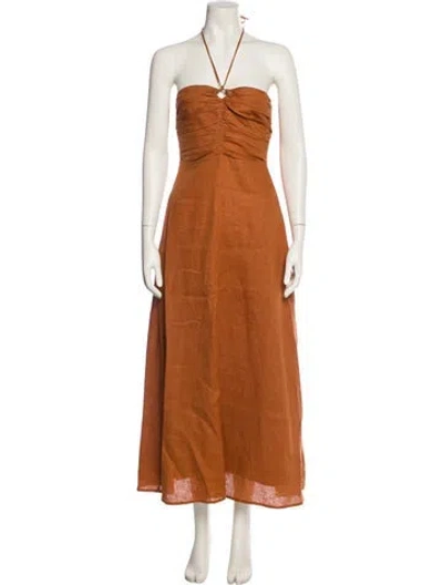 Pre-owned Dissh Linen Midi Length Dress In Brown
