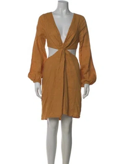 Pre-owned Dissh Linen Midi Length Dress In Brown
