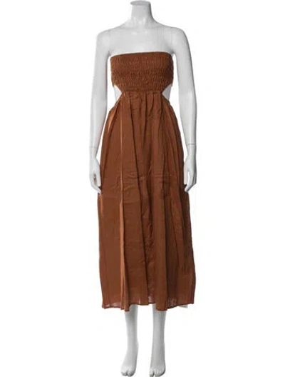 Pre-owned Dissh Linen Midi Length Dress In Brown