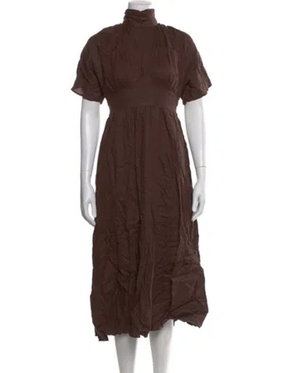 Pre-owned Dissh Linen Midi Length Dress In Brown