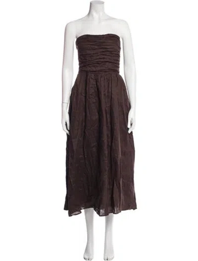 Pre-owned Dissh Linen Midi Length Dress In Brown