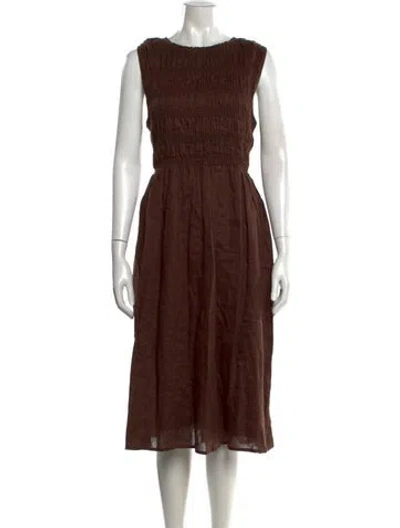 Pre-owned Dissh Linen Midi Length Dress In Brown