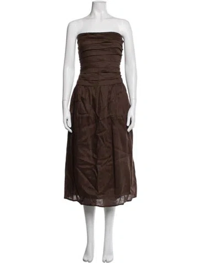 Pre-owned Dissh Linen Midi Length Dress In Brown