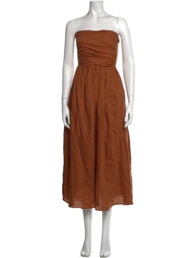 Pre-owned Dissh Linen Midi Length Dress In Brown