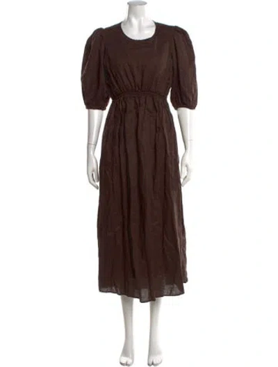 Pre-owned Dissh Linen Midi Length Dress In Brown