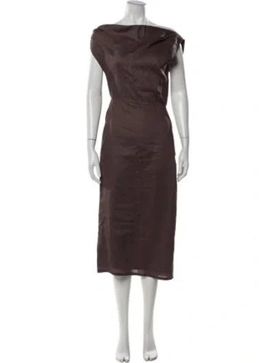 Pre-owned Dissh Linen Midi Length Dress In Brown