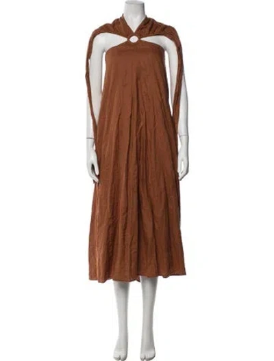 Pre-owned Dissh Linen Midi Length Dress In Brown/orange