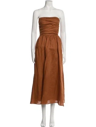 Pre-owned Dissh Linen Midi Length Dress W/ Tags In Brown