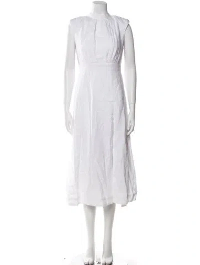 Pre-owned Dissh Linen Midi Length Dress In White