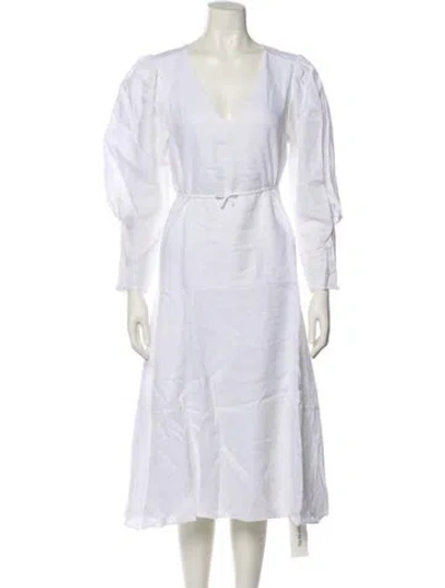 Pre-owned Dissh Linen Midi Length Dress In White