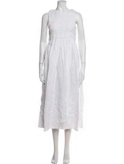 Pre-owned Dissh Linen Midi Length Dress In White