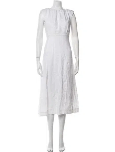 Pre-owned Dissh Linen Midi Length Dress In White