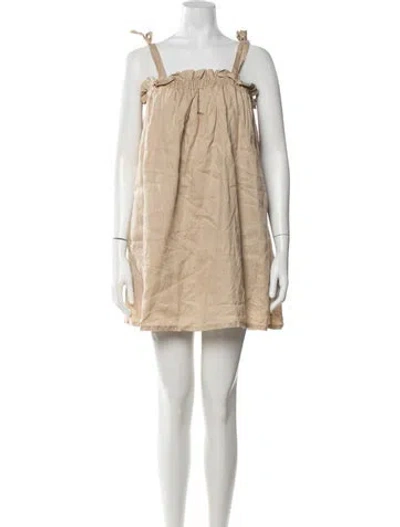 Pre-owned Dissh Linen Mini Dress In Brown