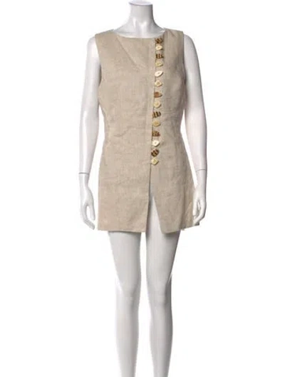Pre-owned Dissh Linen Mini Dress In Neutrals