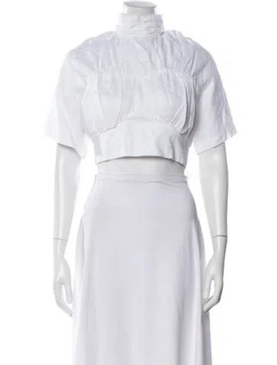 Pre-owned Dissh Linen Mock Neck Crop Top In White