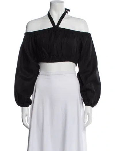 Pre-owned Dissh Linen Off-the-shoulder Crop Top In Black